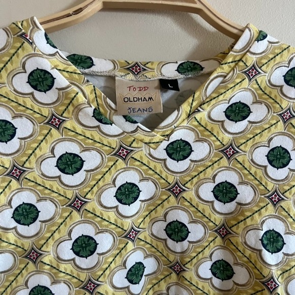 TODD OLDHAM Patchwork Print Top Pullover Long Sleeve Crew Neck Multicolor Size L - Picture 3 of 5